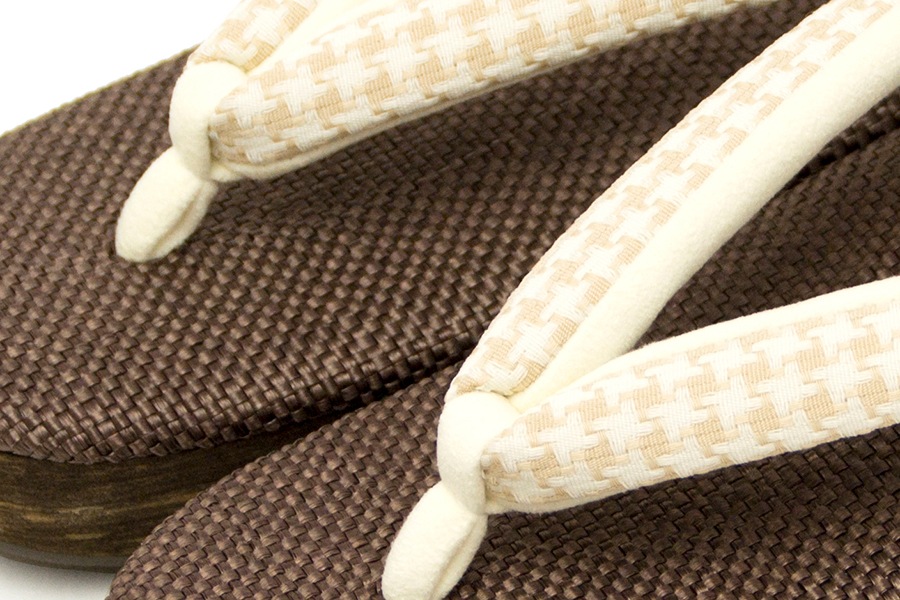 【ネット限定オーダー品】カフェぞうり花緒サンダル レディース No.k-1-2V<千鳥格子鼻緒・アイボリー>