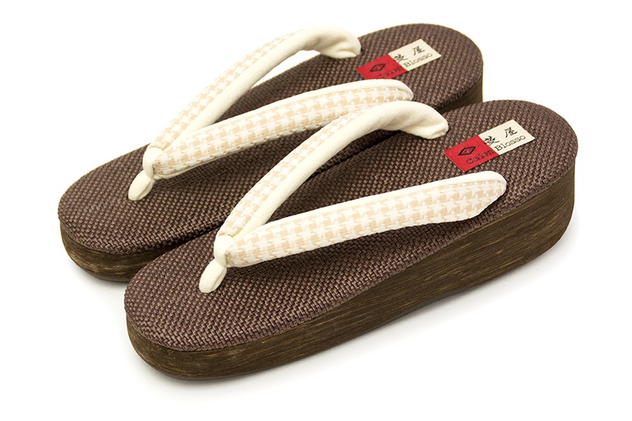 【ネット限定オーダー品】カフェぞうり花緒サンダル レディース No.k-1-2V<千鳥格子鼻緒・アイボリー>