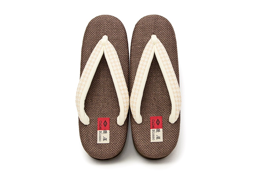 【ネット限定オーダー品】カフェぞうり花緒サンダル レディース No.k-1-2V<千鳥格子鼻緒・アイボリー>