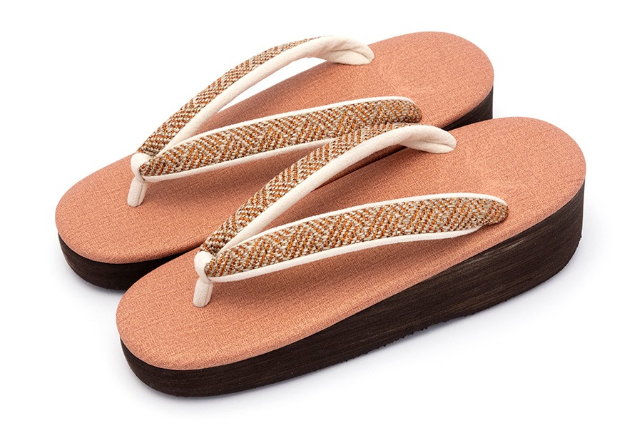 [Lサイズ即納品]【ネット限定】カフェぞうり　レディース　No.K36＜網代紋様/メロウオレンジ＞