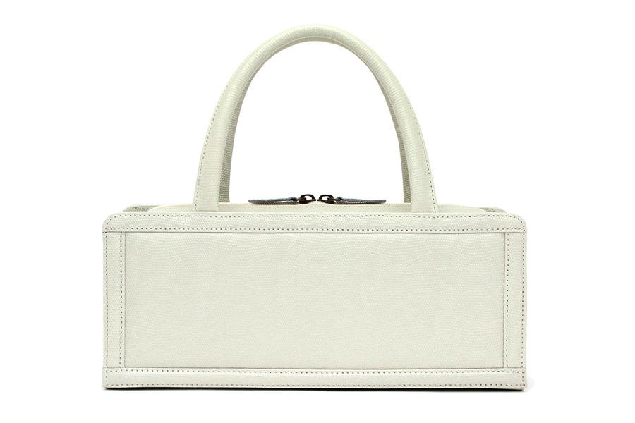 [即納品]利休型箱バッグ　ギアナ＜胡粉色（No.150C）＞　刻印：銀箔　金具：アンティークゴールド