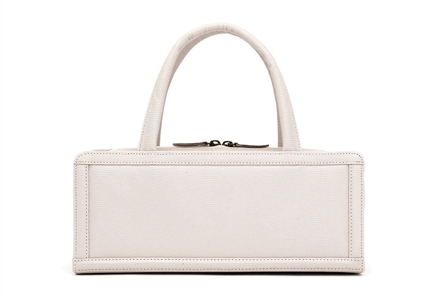 [即納品]利休型箱バッグ　ギアナ＜藤紫（No.319C）＞　刻印：銀箔　金具：アンティークゴールド