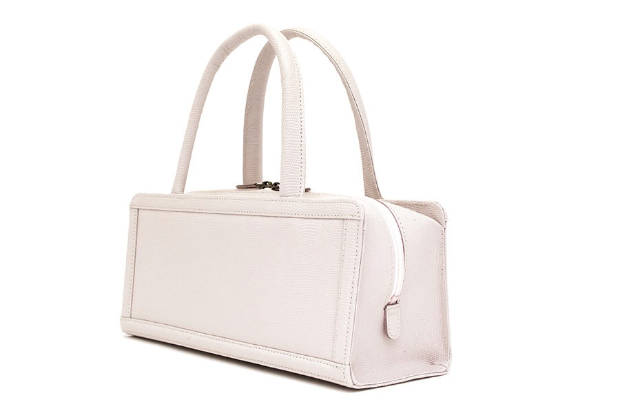 [即納品]利休型箱バッグ　ギアナ＜藤紫（No.319C）＞　刻印：銀箔　金具：アンティークゴールド