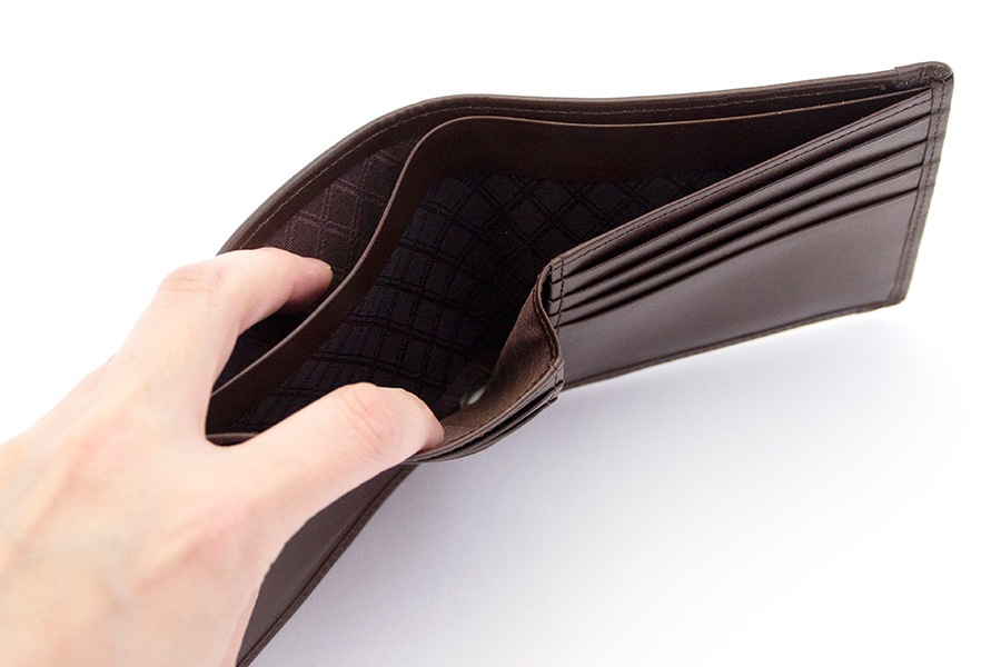 [即納品]二つ折り財布　小銭入れなしタイプ　鎧織＜グレー＞　No.N-1