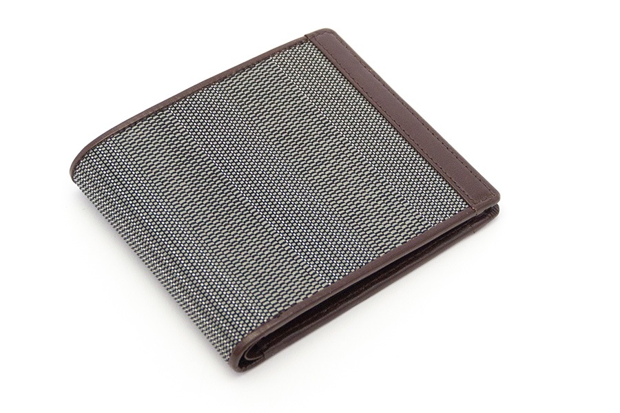 [即納品]二つ折り財布　小銭入れなしタイプ　鎧織＜グレー＞　No.N-1