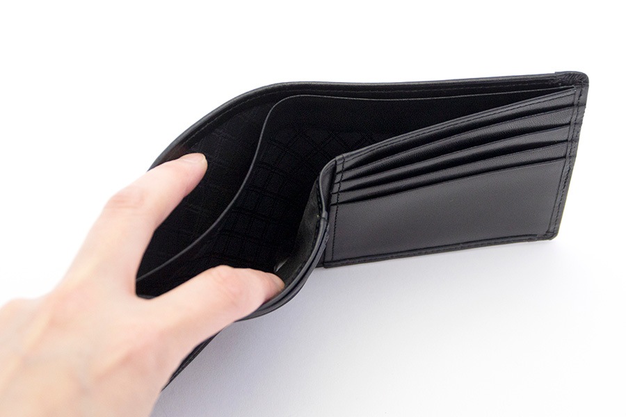 [即納品]二つ折り財布　小銭入れなしタイプ　鎧織＜アッシュブラウン＞　No.N-2