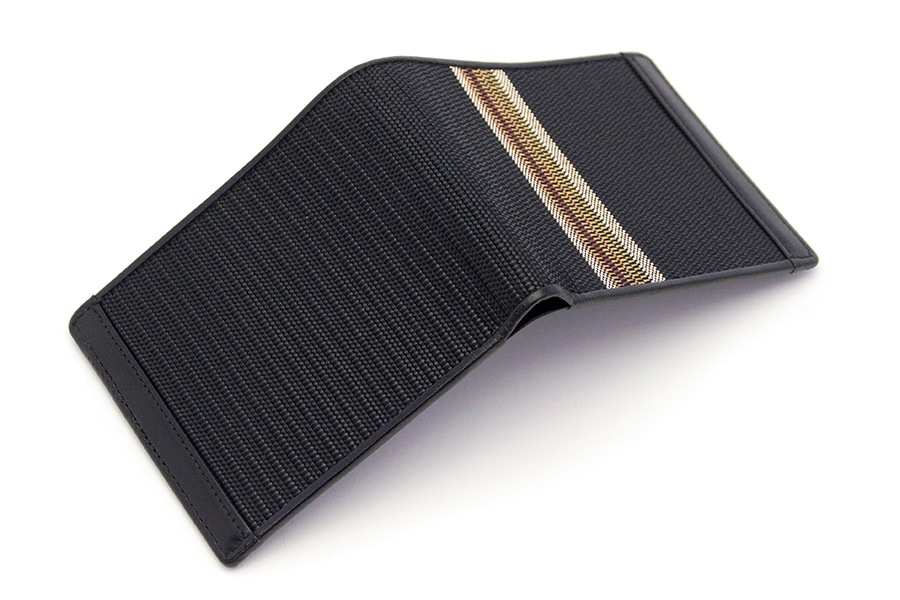 [即納品]二つ折り財布　小銭入れなしタイプ　鎧織＜ブラック×ボーダーA＞　No.N-4