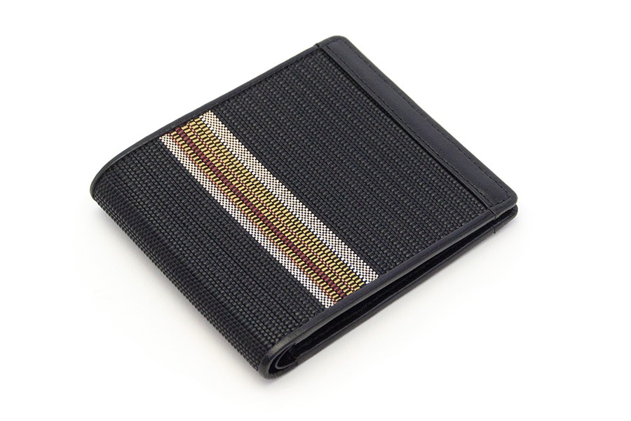 [即納品]二つ折り財布　小銭入れなしタイプ　鎧織＜ブラック×ボーダーA＞　No.N-4