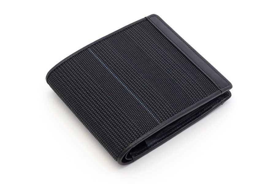 [即納品]二つ折り財布　鎧織＜ブラック×ブルーライン＞　No.A-2