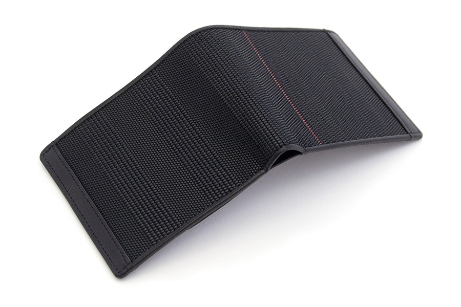 [即納品]二つ折り財布　鎧織＜ブラック×レッドライン＞　No.A-1