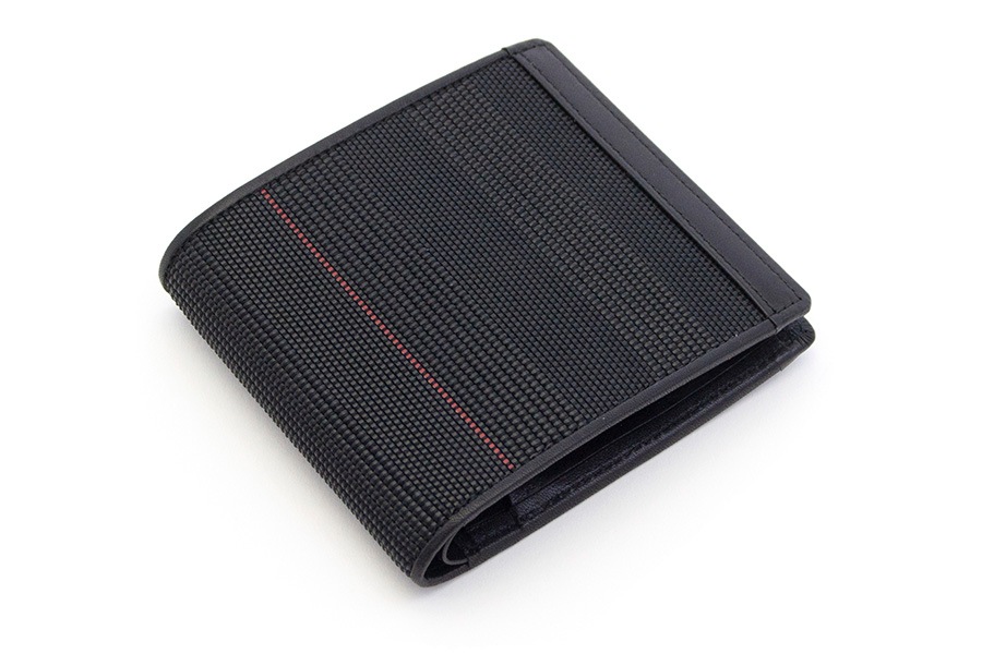 [即納品]二つ折り財布　鎧織＜ブラック×レッドライン＞　No.A-1