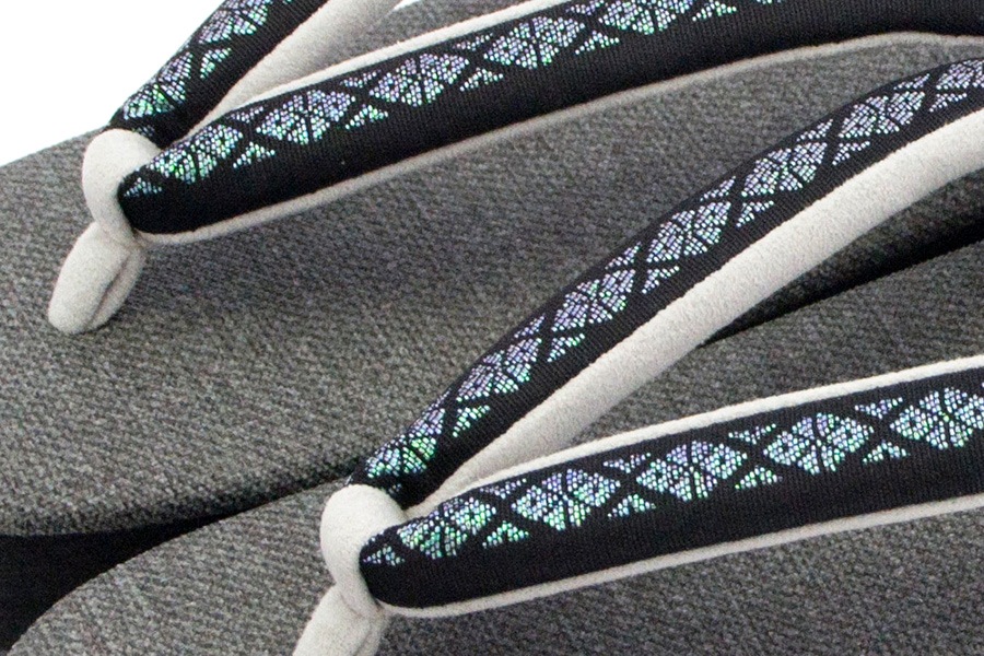 [Sサイズ即納品]カフェぞうり　レディース　＜博多織/グリーンラメ地×黒＞　No.20922