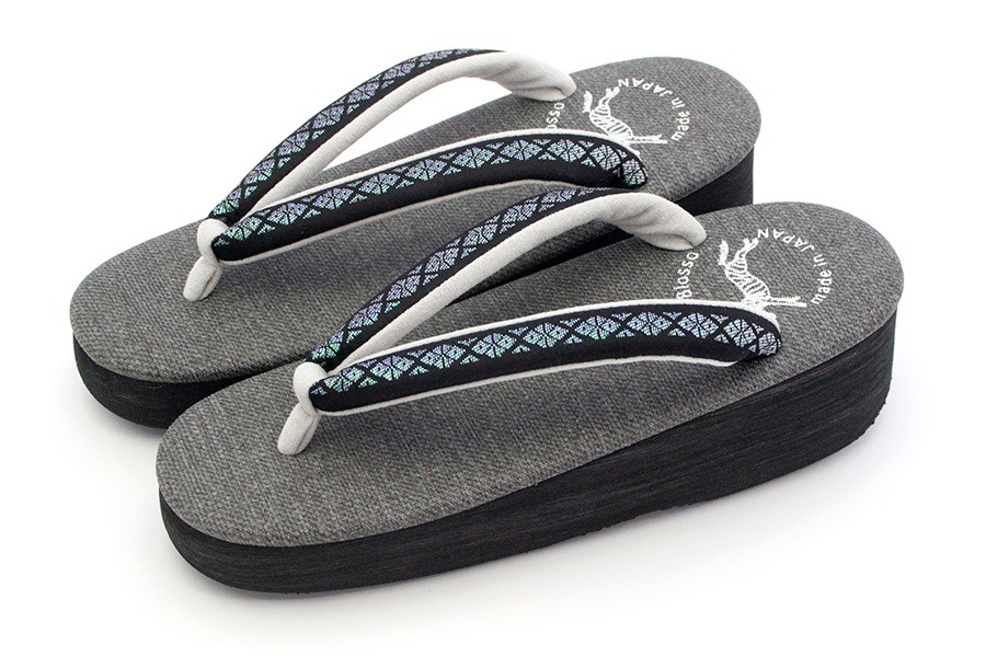 [Sサイズ即納品]カフェぞうり　レディース　＜博多織/グリーンラメ地×黒＞　No.20922