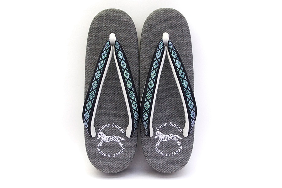 [Sサイズ即納品]カフェぞうり　レディース　＜博多織/グリーンラメ地×黒＞　No.20922