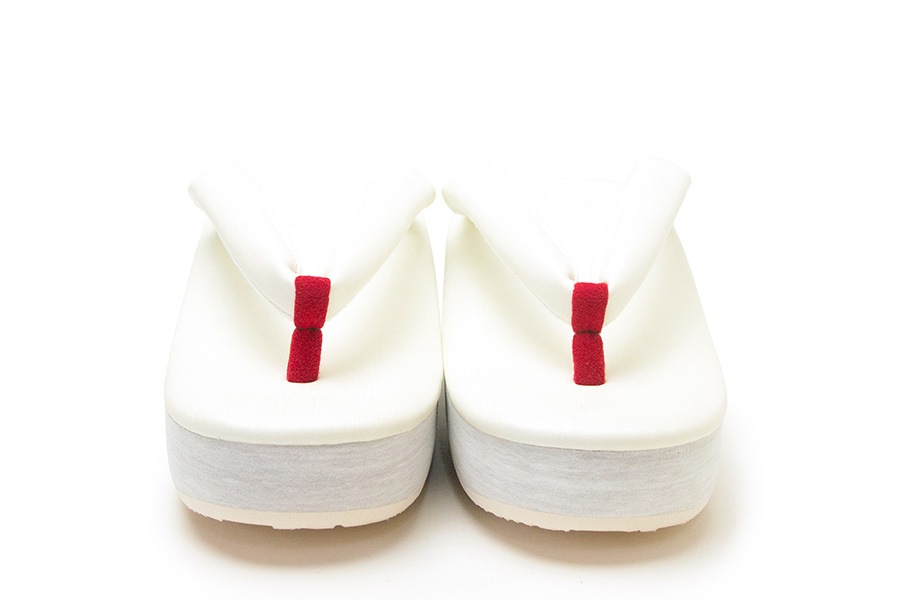 [Lサイズ即納品]【ネット限定】カフェぞうり　レディース　No.F293＜オフホワイト×先坪：赤＞