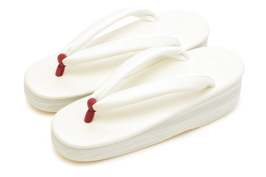 [Lサイズ即納品]【ネット限定】カフェぞうり　レディース　No.F293＜オフホワイト×先坪：赤＞