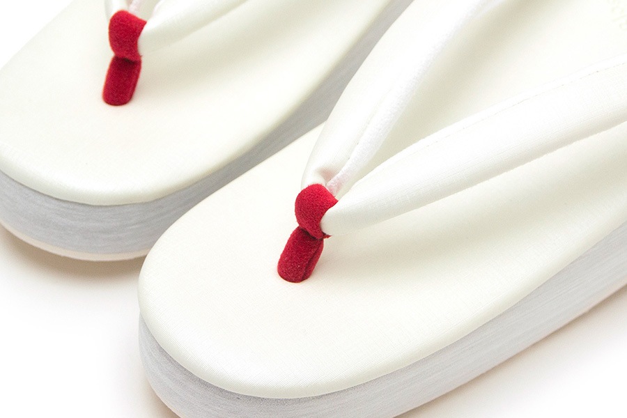 [Lサイズ即納品]【ネット限定】カフェぞうり　レディース　No.F293＜オフホワイト×先坪：赤＞