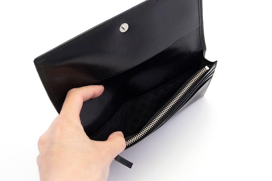 [即納品]長財布　鎧織＜ブラック×グリーンライン＞　No.S-5