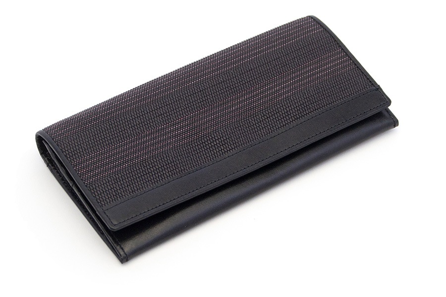 [即納品]長財布　鎧織＜ブラック×ピンクライン＞　No.S-3