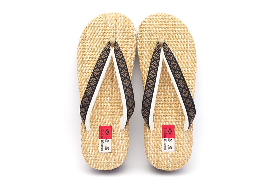 【SALE:菱屋百祭】[Lサイズ即納品]【ネット限定】カフェぞうりサマー　レディース　No.k-32＜博多織・華皿／黒＞(厚底モデル)　※ギフトラッピング不可