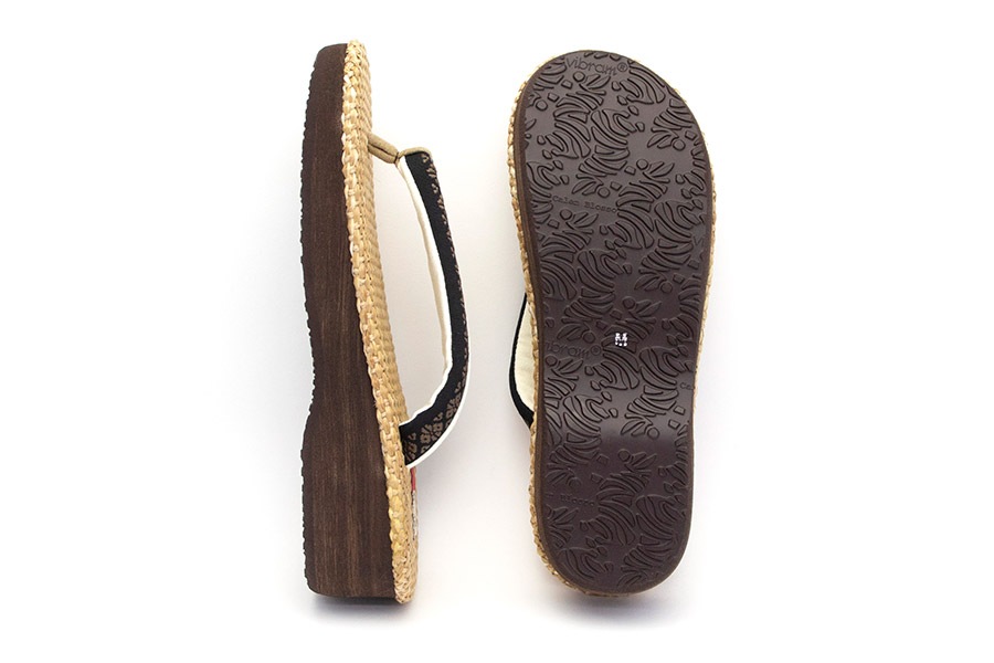 【SALE:菱屋百祭】[Lサイズ即納品]【ネット限定】カフェぞうりサマー　レディース　No.k-32＜博多織・華皿／黒＞(厚底モデル)　※ギフトラッピング不可