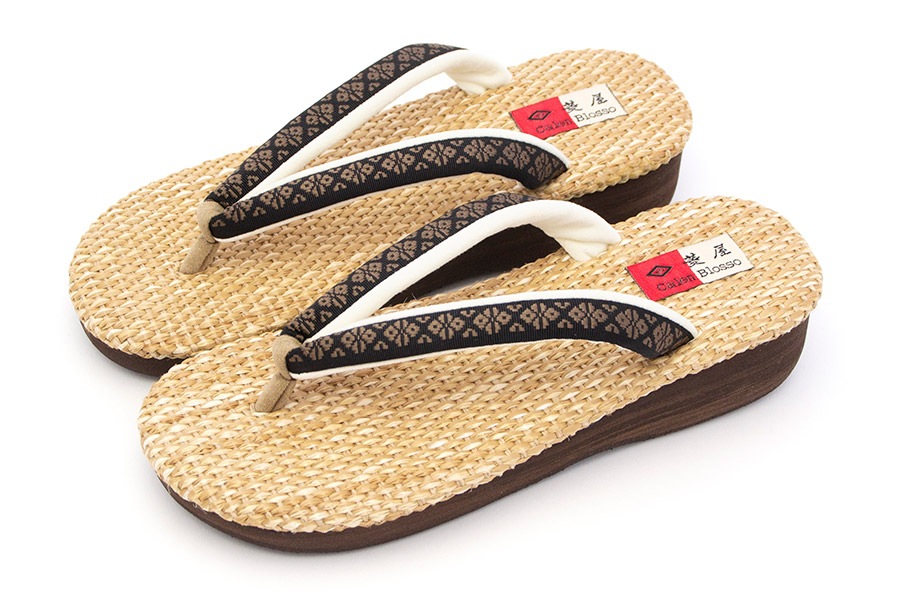 【SALE:菱屋百祭】[Lサイズ即納品]【ネット限定】カフェぞうりサマー　レディース　No.k-32＜博多織・華皿／黒＞(厚底モデル)　※ギフトラッピング不可