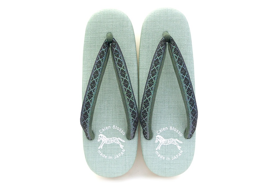 オーダー品]カフェぞうり レディース ＜博多織/グリーンラメ地