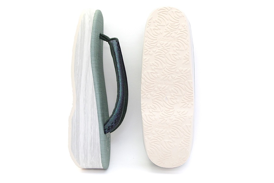 [オーダー品]カフェぞうり　レディース　＜博多織/グリーンラメ地×黒＞　No.20822