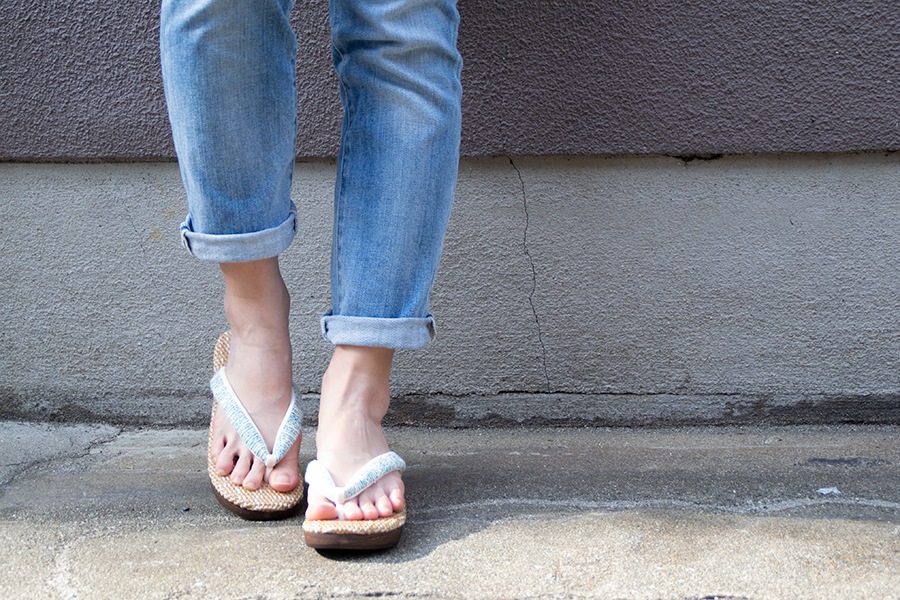 【ネット限定オーダー品】カフェぞうりサマー　レディース　No.ｋ-2-5V＜ツイード鼻緒・紺＞(厚底モデル)