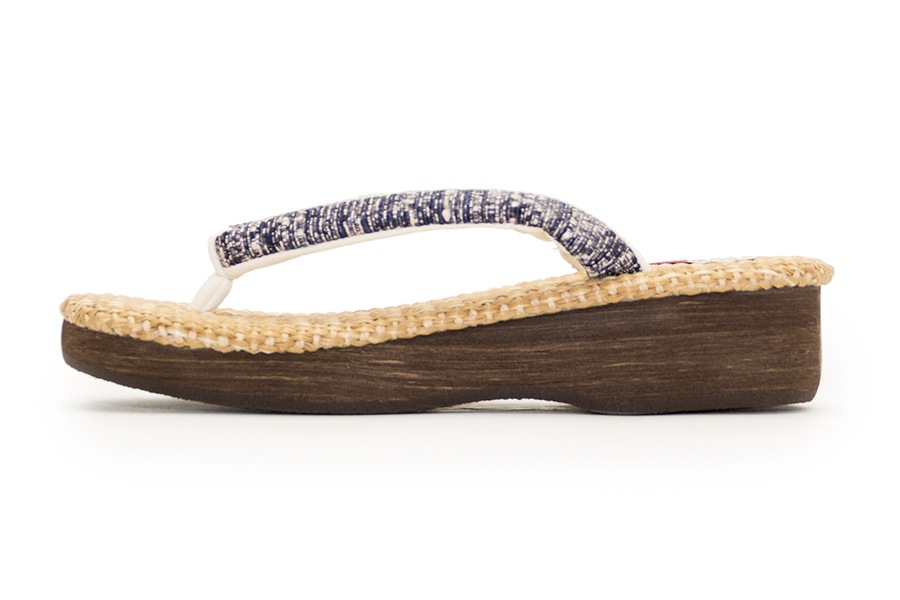 【ネット限定オーダー品】カフェぞうりサマー　レディース　No.ｋ-2-5V＜ツイード鼻緒・紺＞(厚底モデル)