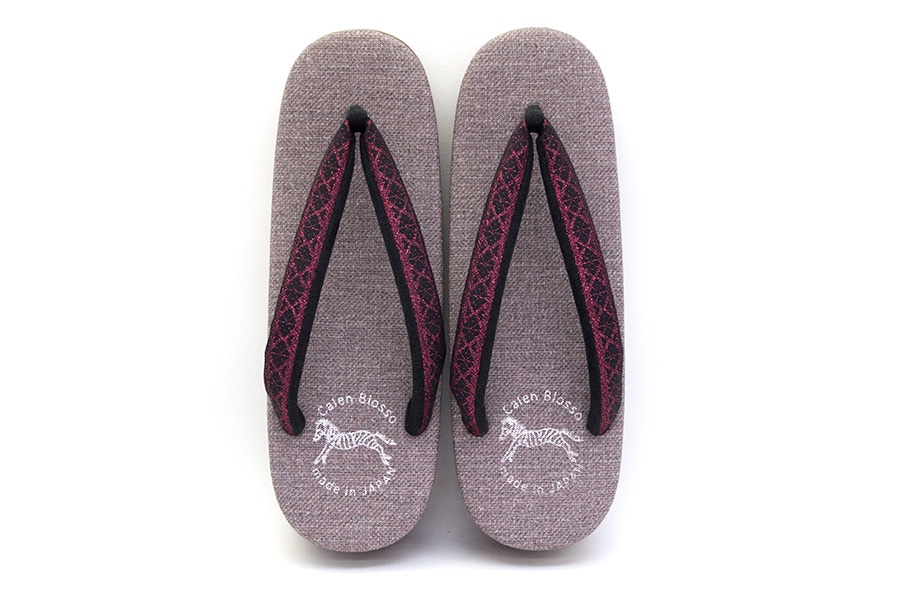 [Lサイズ即納品]カフェぞうり　レディース　＜博多織/ピンクラメ地×黒＞　No.20722