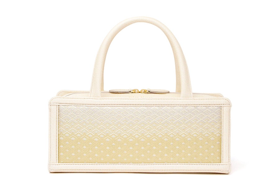 【受注生産：納期2ヶ月】利休型箱バッグ　菱青海＜あけぼの／アイボリー＞　No.800　金具：ゴールド