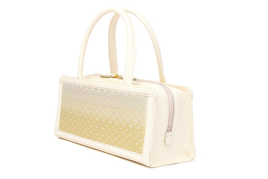 【受注生産：納期2ヶ月】利休型箱バッグ　菱青海＜あけぼの／アイボリー＞　No.800　金具：ゴールド