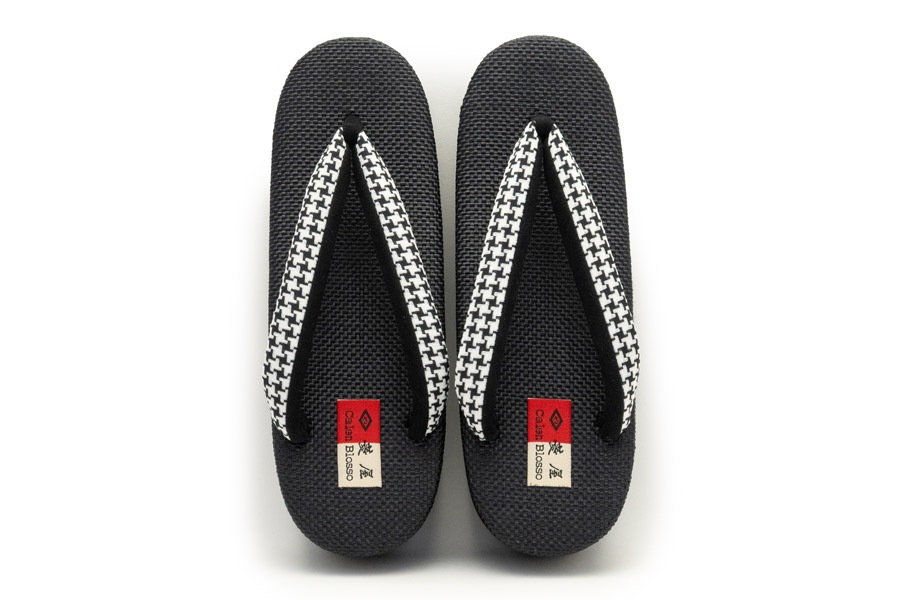 [Lサイズ即納品]カフェぞうりレディース　No.EXL-K53 ＜千鳥格子鼻緒・ブラック＞