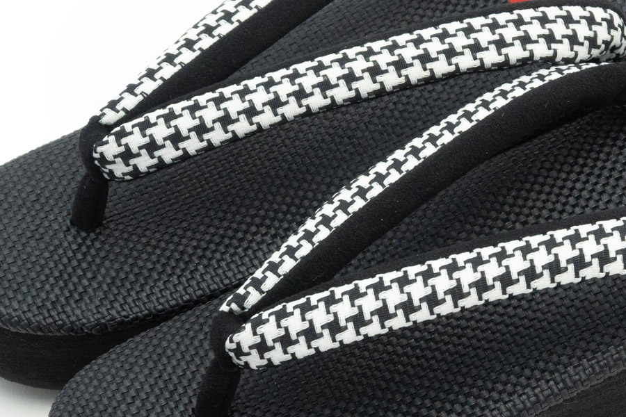 [Lサイズ即納品]カフェぞうりレディース　No.EXL-K53 ＜千鳥格子鼻緒・ブラック＞