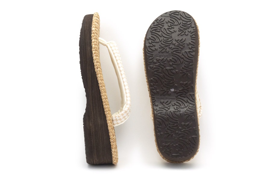 [Mサイズ即納品]カフェぞうりサマー　レディース　No.EXL-K54（厚底モデル）＜千鳥格子鼻緒・アイボリー＞