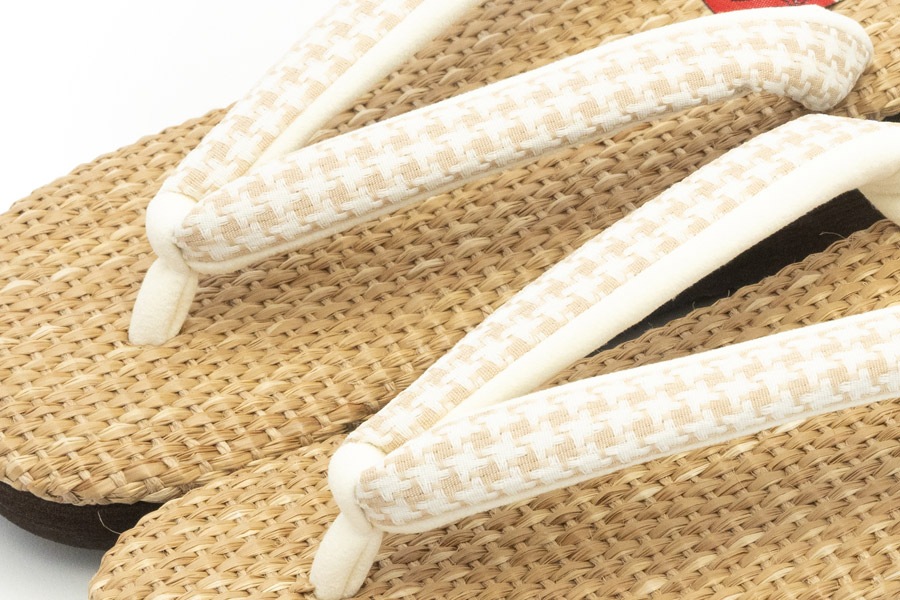 [Mサイズ即納品]カフェぞうりサマー　レディース　No.EXL-K54（厚底モデル）＜千鳥格子鼻緒・アイボリー＞