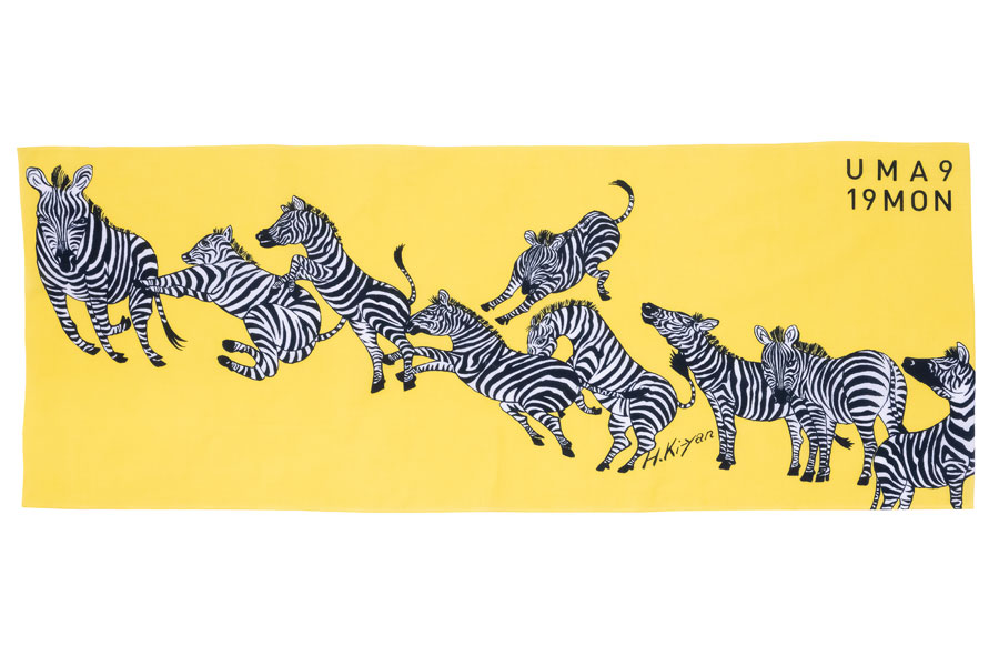 [即納品]手ぬぐい　手捺染＜うまくいく紋/左馬・黄黒＞