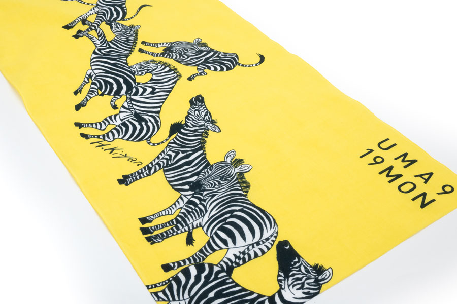 [即納品]手ぬぐい　手捺染＜うまくいく紋/左馬・黄黒＞