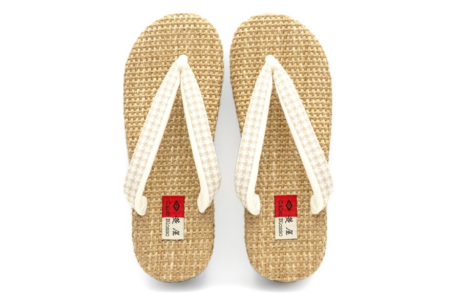 [Lサイズ即納品]カフェぞうりサマー　レディース　No.EXL-K54（厚底モデル）＜千鳥格子鼻緒・アイボリー＞