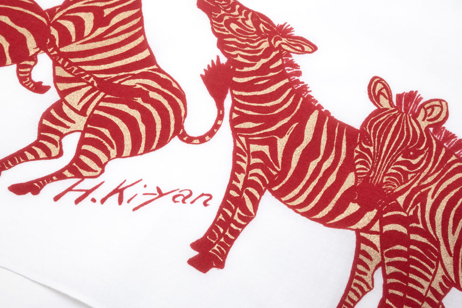 [即納品]手ぬぐい　手捺染＜うまくいく紋/左馬・赤金＞