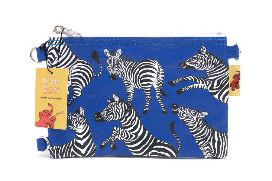 [即納品] 2wayスマホポーチ　ポリエチレン＜うまくいく紋・ブルー＞ ショルダーストラップ：BLACK