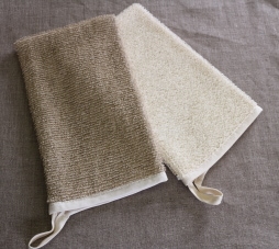 【在庫限り】キュア 北欧 リネン パイル織 バスミトン　/ナチュラル