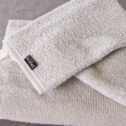 キュア 北欧 リネン パイル織 バスミトン　/リッチバニラ