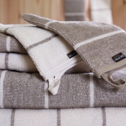 キュア 北欧 リネン パイル織 ストライプ バスミトン　/オフホワイト