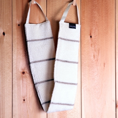 キュア 北欧 リネン パイル織 ストライプ  背中洗い用タオル　/オフホワイト