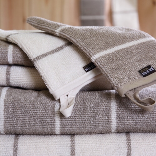 キュア 北欧 リネン パイル織 ストライプ　タオル50ｘ75　オフホワイト