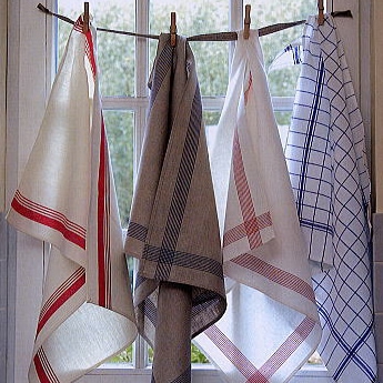 リネンクロス タオル キッチンリネン　デープ・赤/ナチュラル