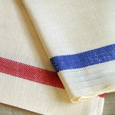 北欧 リネン タオル キッチン フェイス クロス プロヴァンス　赤/ホワイト