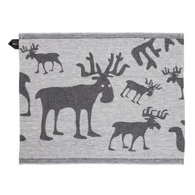 北欧 リネン タオル キッチン フェイス クロス moose ヘラジカ　グレイ/ホワイト